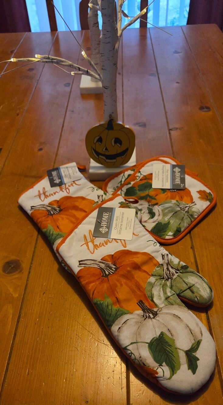 Thanksgiving Pumpkin Oven Mitts and Pot Holders Set